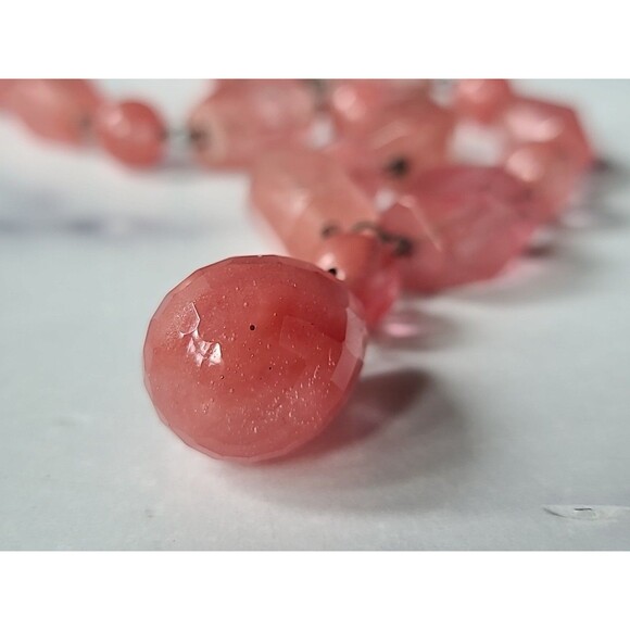 925 Sterling Silver Pink Glass Pendant Beaded Necklace Vintage - Picture 5 of 10